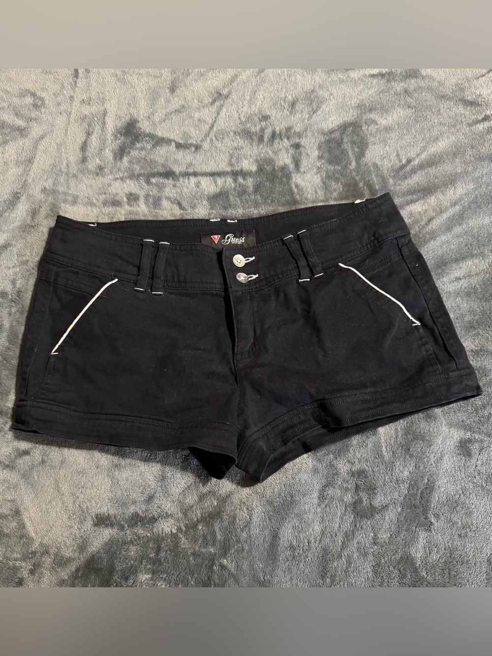 Y2K Guess Micro Black Shorts with White Piping Womens Size 27
